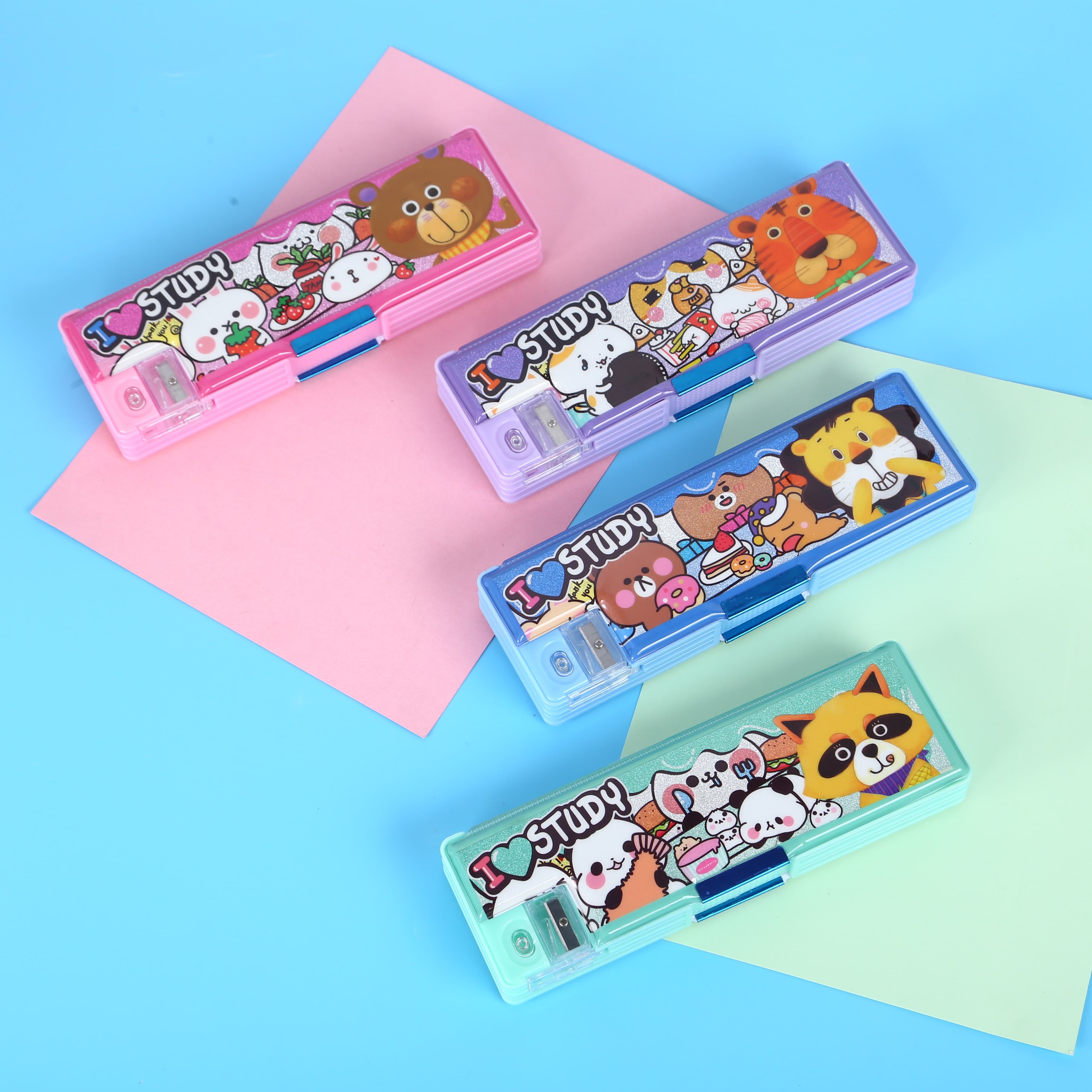  韩版卡通小学生功能文具盒塑料儿童创意荧光铅笔盒文具厂家定制